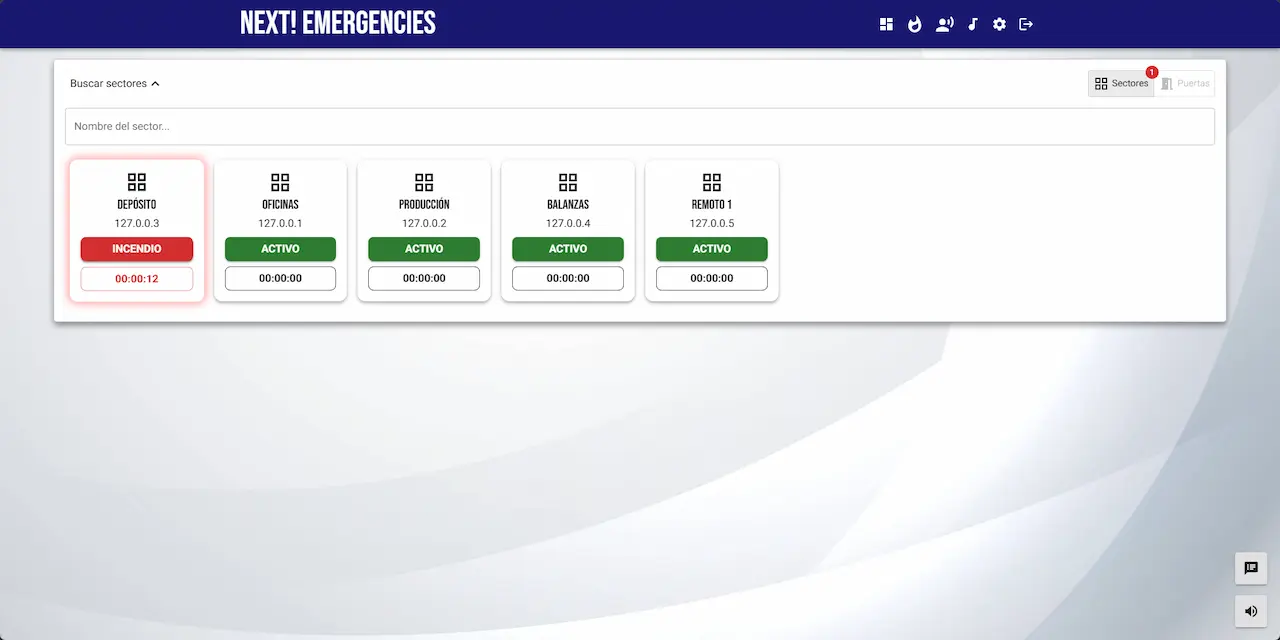 Dashboard del sistema de audio para emergencias y evacuación